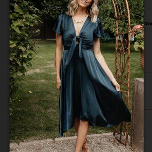 Baltic Born - Poppy Satin Midi Dress in Midnight Blue